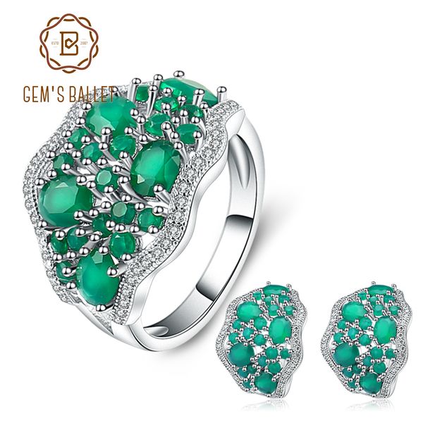 

балет gem's 14.31ct natural green агатовые vintage ювелирные наборы pure 925 gemstone стерлингового серебра серьги кольцо набор для женщин ф, Black
