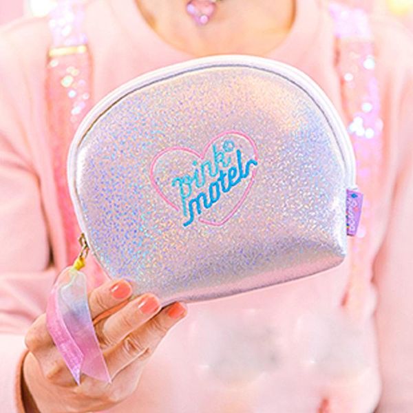 

silver hologram laser cosmetic bag women makeup organizers washroom bag girl cute shell cosmetic storage purse lady small pouch