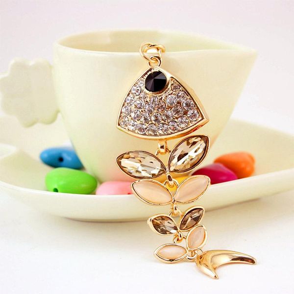 

rhinestone alloy key chains pendant crystal rhinestone paved gold tone metal lobster clasp animal fish bone car keys ring holder for women, Slivery;golden
