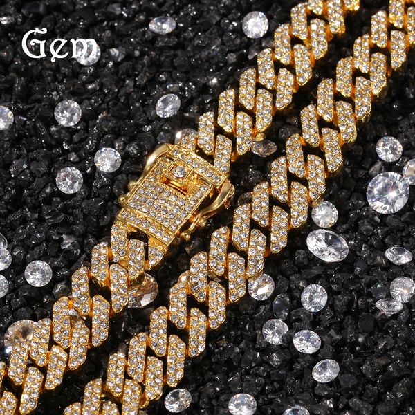 

cuban link chains 12mm bar cuban chain men's necklace gold-plated full diamond alloy hip-hop necklace, Silver