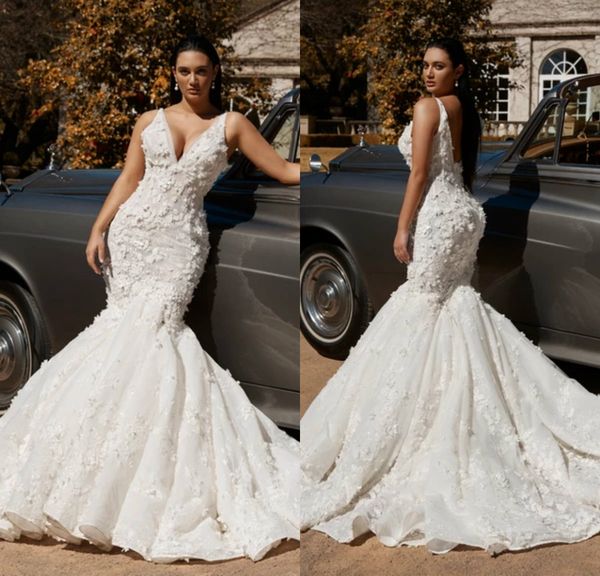 

berta 2020 arabic mermaid wedding dresses v neck backless lace appliqued beaded bridal gowns robe de mariÃ©e, White