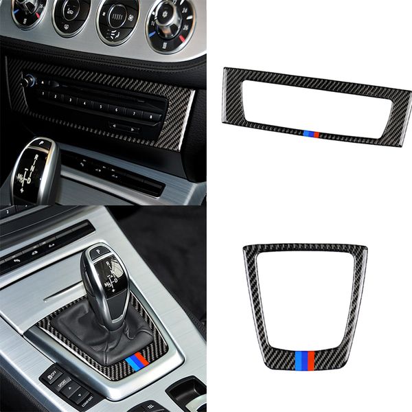 

carbon fiber car accessories gear shift decal cd control panel cover frame trim sticker for z4 e85 e89 series 2009-2014