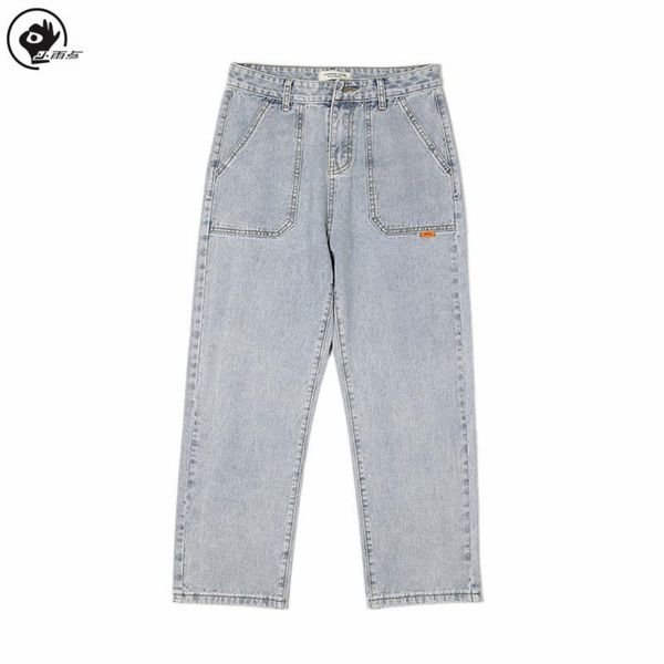 

little rain wide mens pants leg solid denim clothing blue streetwear jeans vintage quality 2020 fashion harajuku straight pants