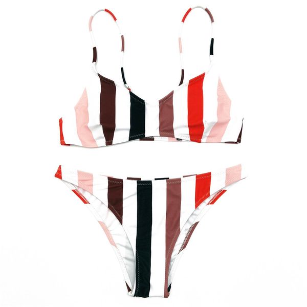 

trendy women clothes polyester casual striped bikini thong bottom set beach push-up swimwear swimsuit