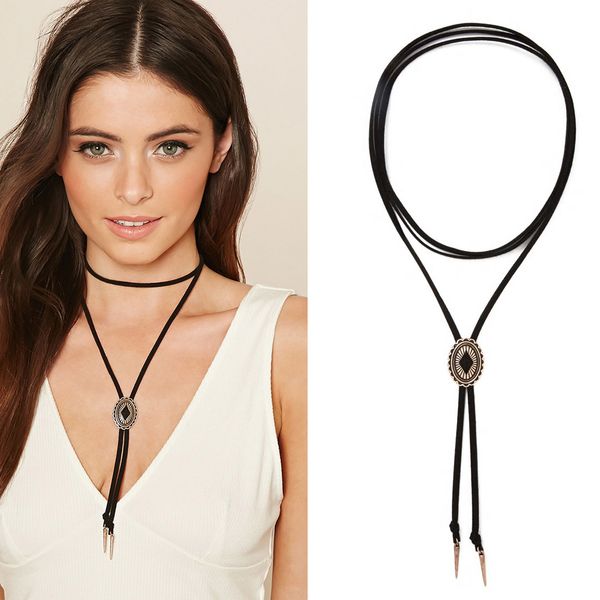 

punk neck strap leather wrap choker collar rope party short women necklace, Silver