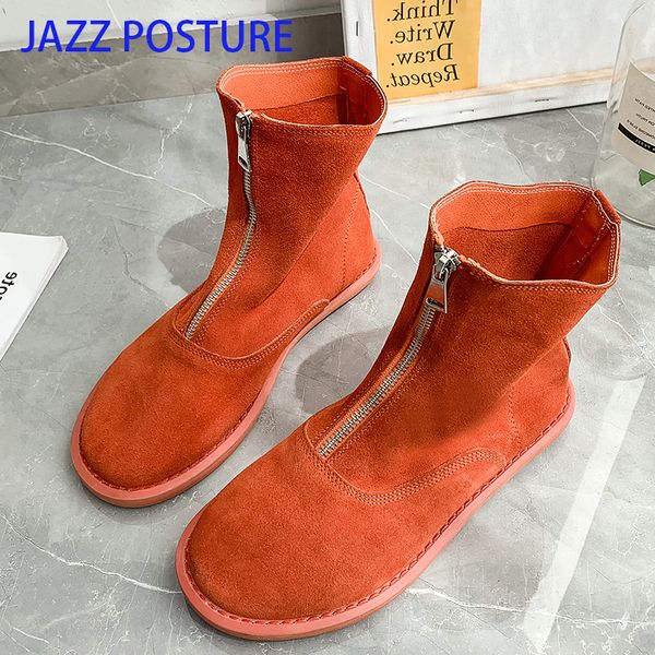 

2020 women's shoes winter fashion round toe boots suede front zipper ankle boots flat women shoes large size z272, Black