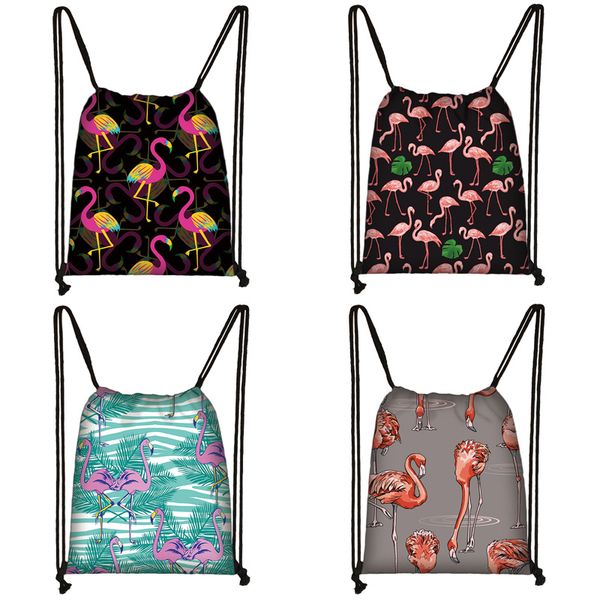 

мультфильм фламинго печать drawstring сумка дорожной сумки женщина подросток школа сумка браун девочка и мальчик рюкзак мода хранения q145