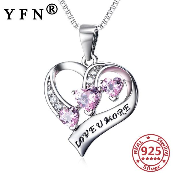 

yfn 925 sterling silver heart necklace cubic zircon pendant necklace silver 925 jewelry chain women mother's day gift