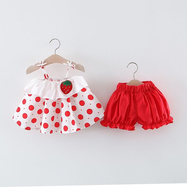 

girls' set summer baby girl summer strawberry sling shorts two-piece set, White