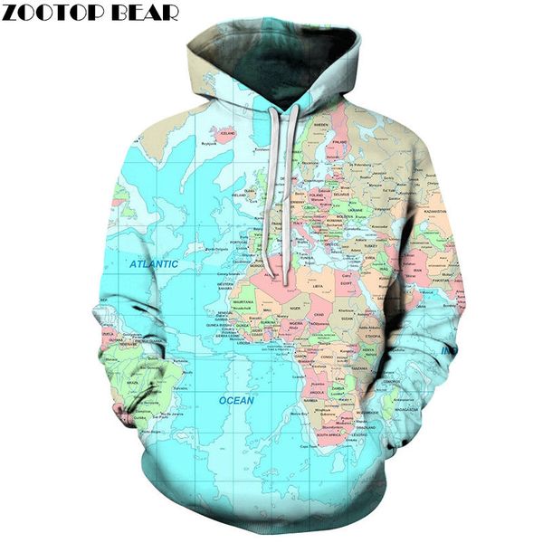

ocean&countries map 3d print spring casual hoody sweatshirt men tracksuit hoodie pullover streetwear jacket dropship zooear, Black