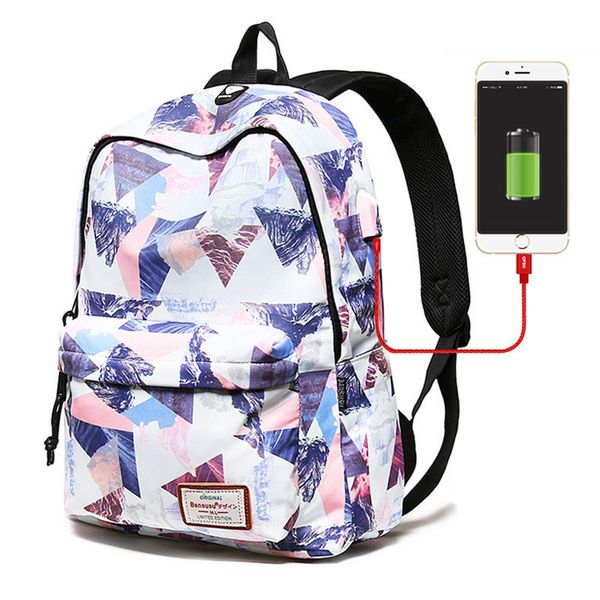 

women external usb charge backpack girls 15.6" lapbackpack school notebook bag waterproof travel backpack for teens