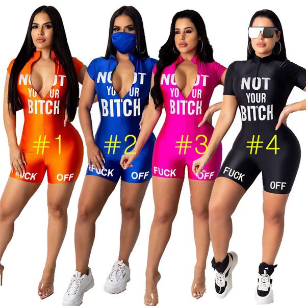 

women bodysuits jumpsuits outdoor cycling tracksuit letters fashion zipper turtleneck one piece shorts pant leggings d6205, Blue