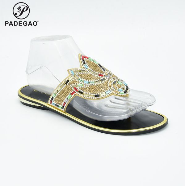 

gold color comfortable heels italian women shoes decorate with rhinestone shoes for garden party, Black