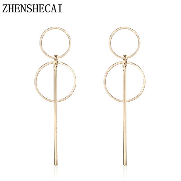 

fashion jewelry for women drop earring gold sliver color long statement two circle simple design geometric earring gift e0204, Golden;silver
