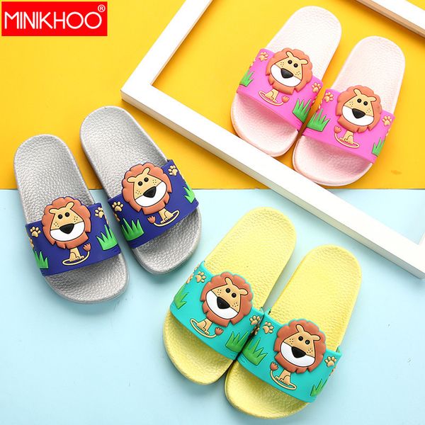 

2020 new children slipper boy girl beach funny lion shoes bedroom cartoon animals slippers kids cute baby summer indoor shoes, Black;red