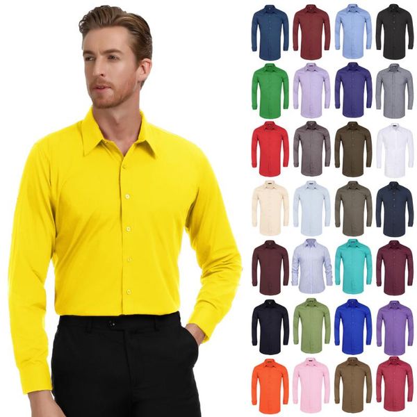 

men's shirts summer spring autumn stylish fit solid color long sleeve shirt casual classic slim office business work wear, White;black