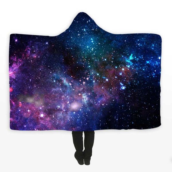 

cilected starry night printed blanket with hood 100% polyester fabric cozy throw blanket for adults kids 150*200cm/130*150cm