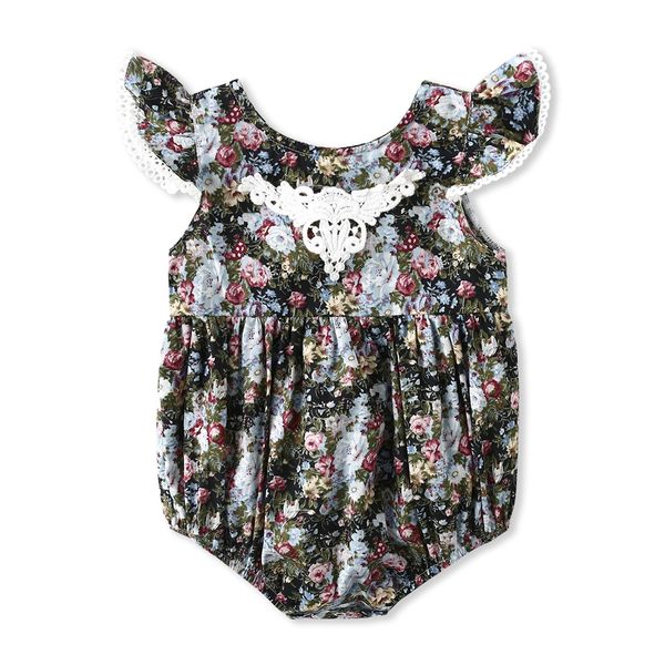 

Baby Girl Clothing Ins infant girl Round Collar romper Summer Flying Sleeveless Flower print romper baby romper 100% cotton clothing