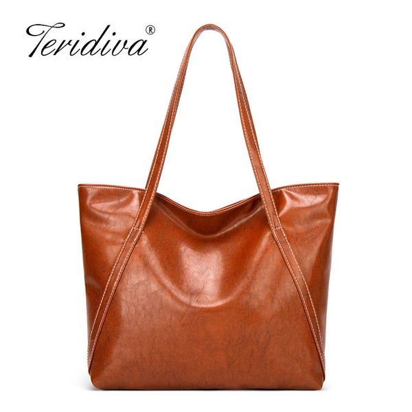 

simple fashion women handbags leather solid vintage large capacity ladies shopping travel handbag women totes bags