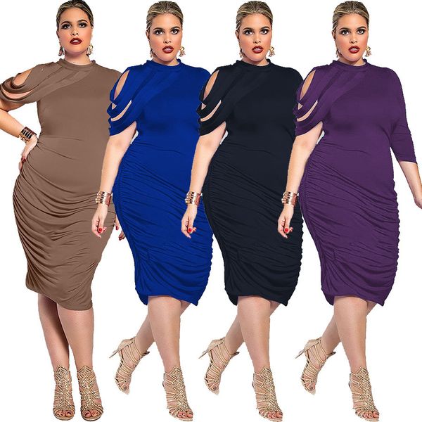 

womens designer solid color banquet dress v-neck long sleeve hip split dress 4p8f, Black;gray