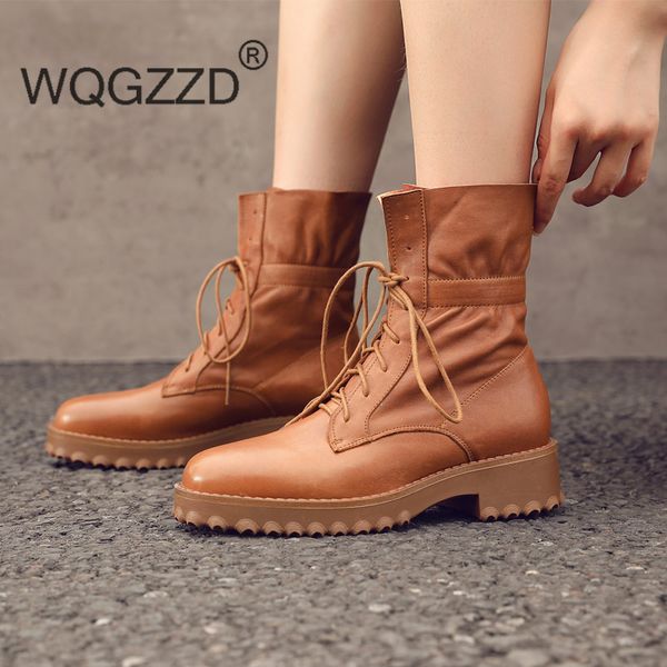 

2020 new winter shoes women's motorcycle boots cow leather round toe pleated decoration streetwear western cowboy mid-calf boots, Black