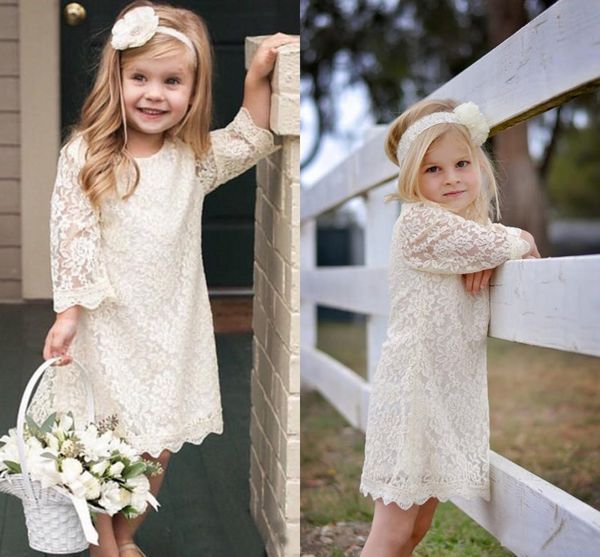 

latest arrival lovely cute lace flower girls dresses short with 3/4 sleeve kids pageant gowns jewel neck christmas party dresses, White;blue