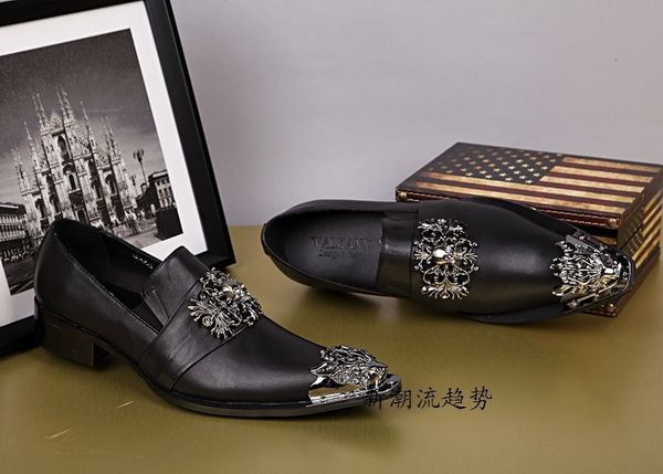 

Black genuine leather men oxford hoe lip on men dre hoe gold metal pointed toe party elevator oxford 55450