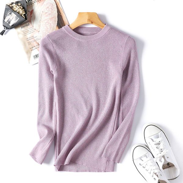 

aprmhisy elegant bright line knitted women sweaters pullovers autumn 2019 new long sleeve o-neck casual slim basic jumper, White;black