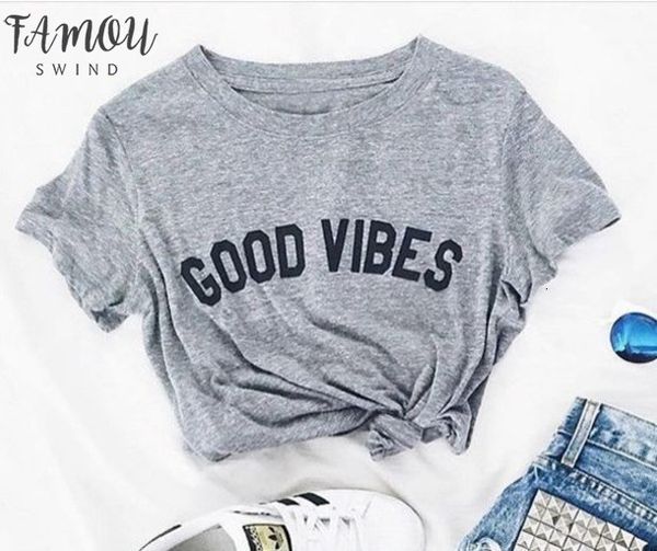 

short new arrival good vibes fashion tumblr t shirt casual girls tees t shirt t shirt casual, White