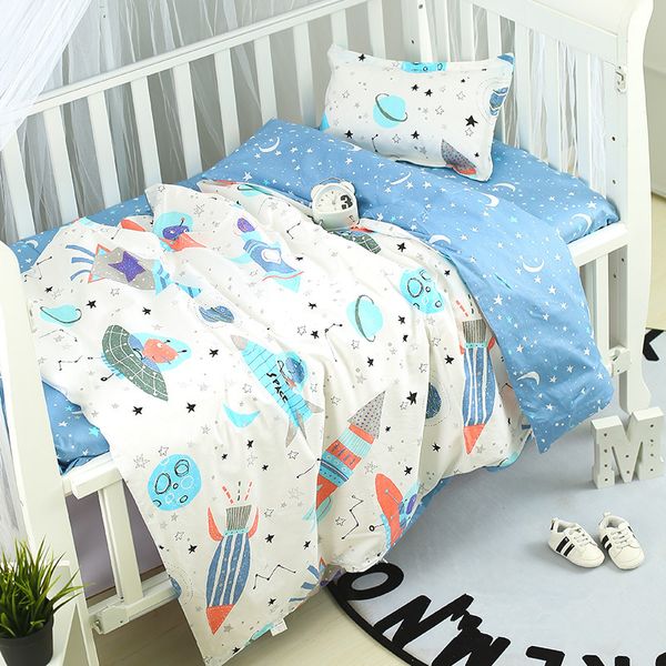 

cute spaceship pattern soft baby bedding set 5pcs cotton baby crib bedding set with quilt pillow bed sheet infant bed items