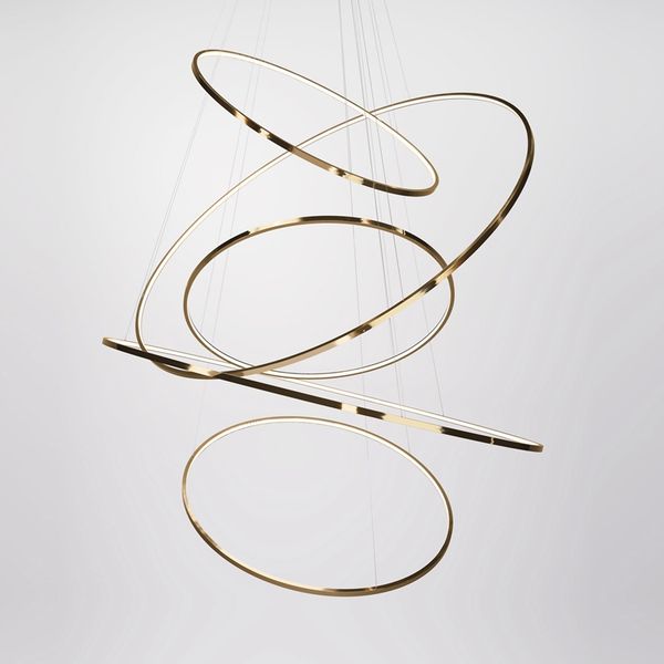 

modern led chandeliers ring staircase light gold stainless steel chandeliers lighting villa lobby decoration lamp project lights