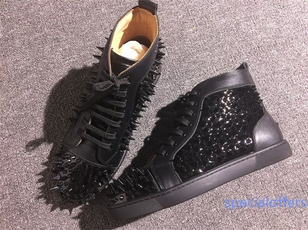 

luxury designer pik pik spikes sneaker flat,red bottom shoes luxury designer high men s rivets leisure flats with box eu35-46, Black