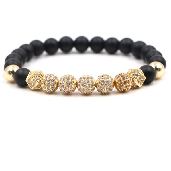 

fashion zircon disco balls bracelet for women men cz pave natural stone beads bracelets handmade jewelry, Black