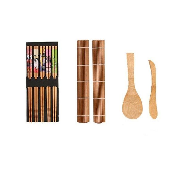 

diy bamboo sushi making kit 2 pairs 5 mats rolling set spreader rice chopsticks kitchen tools & gadgets dining home shop