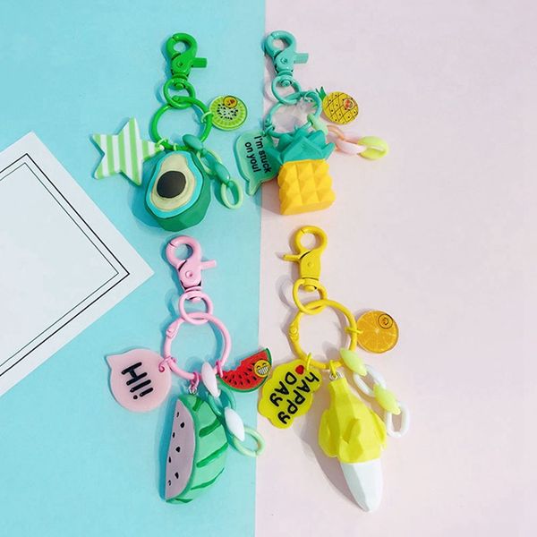 

watermelon banana avocado pineapple keychain keyring for women jewelry simulated fruit cute car key holder keyring, Silver
