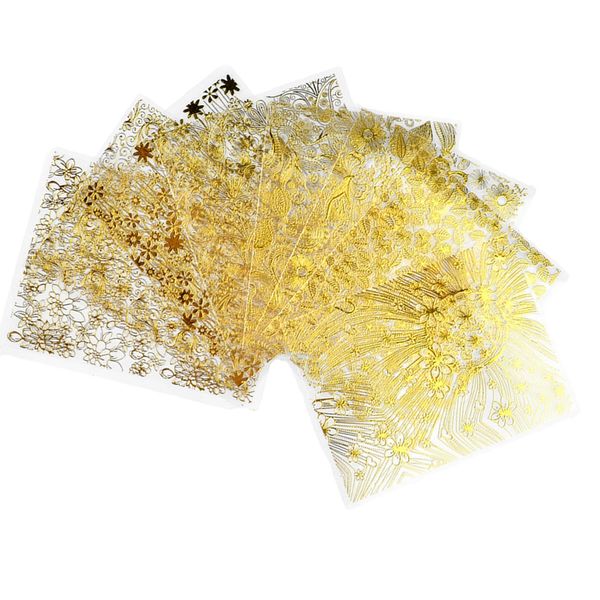 

8pcs 3d adhesive nail art tip design stickers manicure diy decoration decals golden