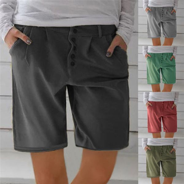 

women short pant pants casual loose shorts with buttons beach girl high waist short trousers lady 2020 elastic waist, White;black