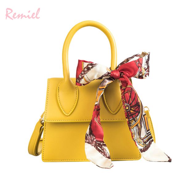 

2018 summer new female bag quality pu leather women's bag simple small tote women's designer handbag ribbon shoulder bags