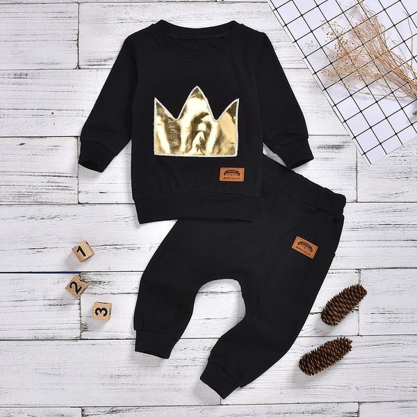 

crown print winter baby boy clothes newborn infant baby boys girls long sleeve solid fashion pants outfitsroupa infantil, White