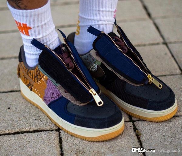

лучшая аутентичных трэвис скотт х airforce1 1 low cactus jack многоцветного приглушенного bronze fossil кроссовки мужчины женщина спорт snea