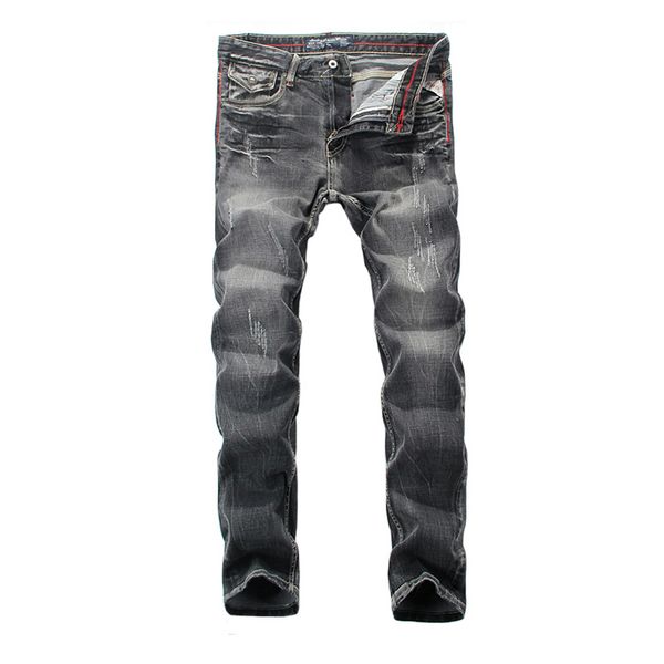 

fashion vintage men jeans black gray color slim fit ripped jeans men distressed pants streetwear classical hip hop pants, Blue