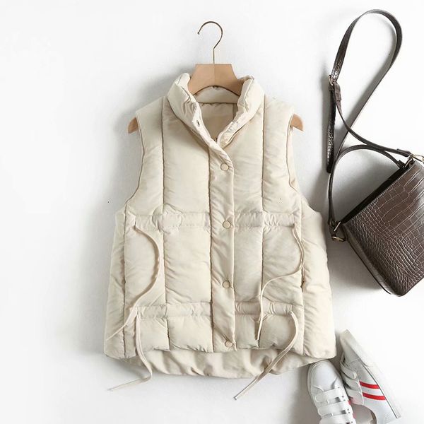 

winter vrouwen down trekkoord vest vrouwelijke streetwear mouwloos vest jas warm donsjack plus size jas, Black;white