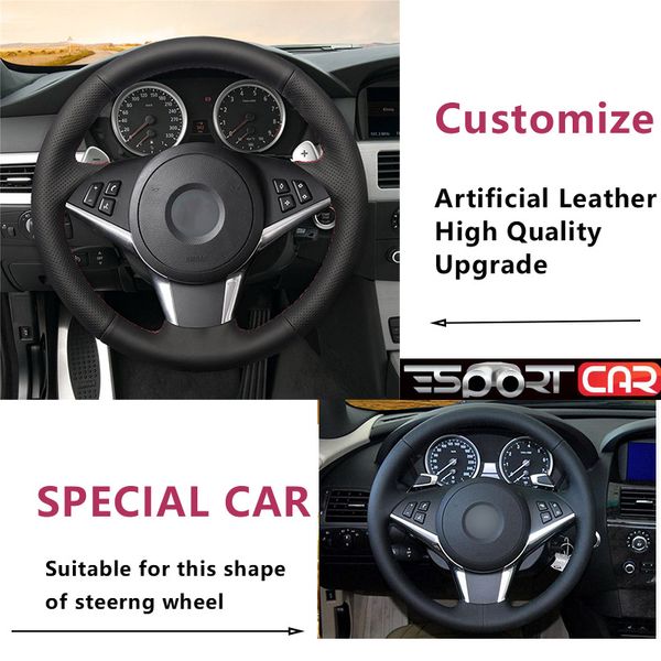 

esportcar black artificial leather car steering wheel cover for e60 e61 (touring) 530d e63 2003-2010 e64 2004-2010