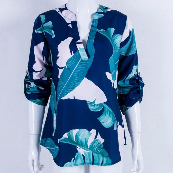 

simple women's long sleeve v neck floral ladies summer casual blouse shirt, White