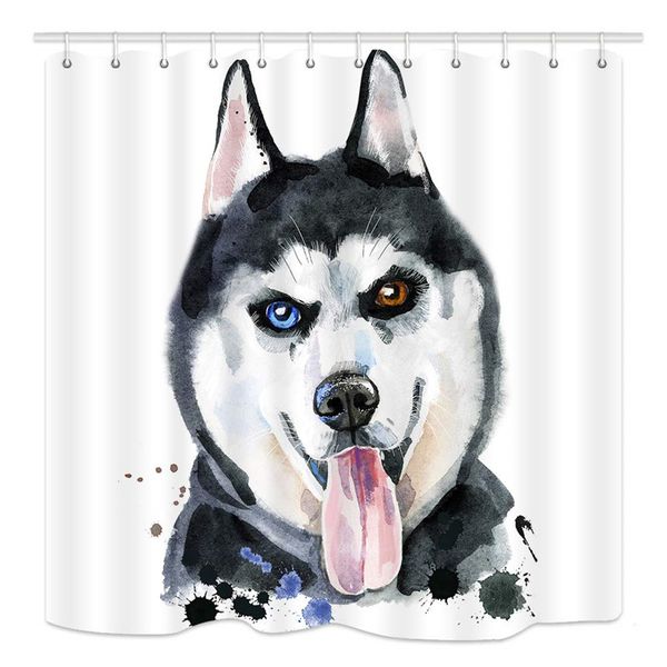 Diy Unique Cute Dog Shower Curtain For Bathroom Watercolor Husky