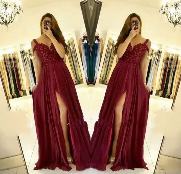 

модные бордовые длинные шифоновые платья для выпускного вечера рукава с разрезом длина пола вечерние платья с жемчугом аппликация платья для, Black