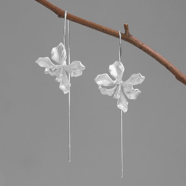 

inature 925 sterling silver fashion brand jewelry elegant iris flower drop earrings for women gift accessories