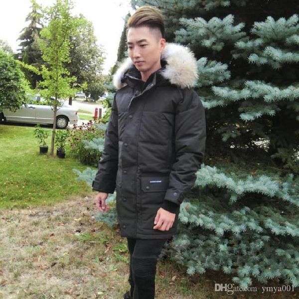 

fashion canada warm manteau wolf fur hooded thick winter men down jacket for canada male emory parka overcoat men outwear parka