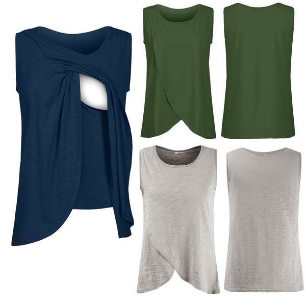 

muqgew breastfeeding clothes pregnant clothes women's maternity nursing wrap cap sleeveless double layer blouse t shirt