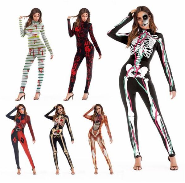 

digital printed jumpsuits cosplay catsuit costumes halloween scary props dancing party stagewear, Black
